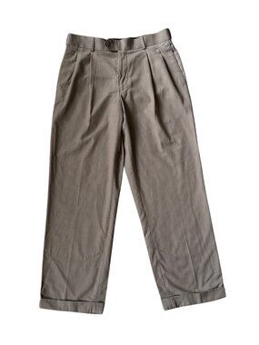 Stafford men's 32x30 classic fit pleated cuffed tan dress pants formal business